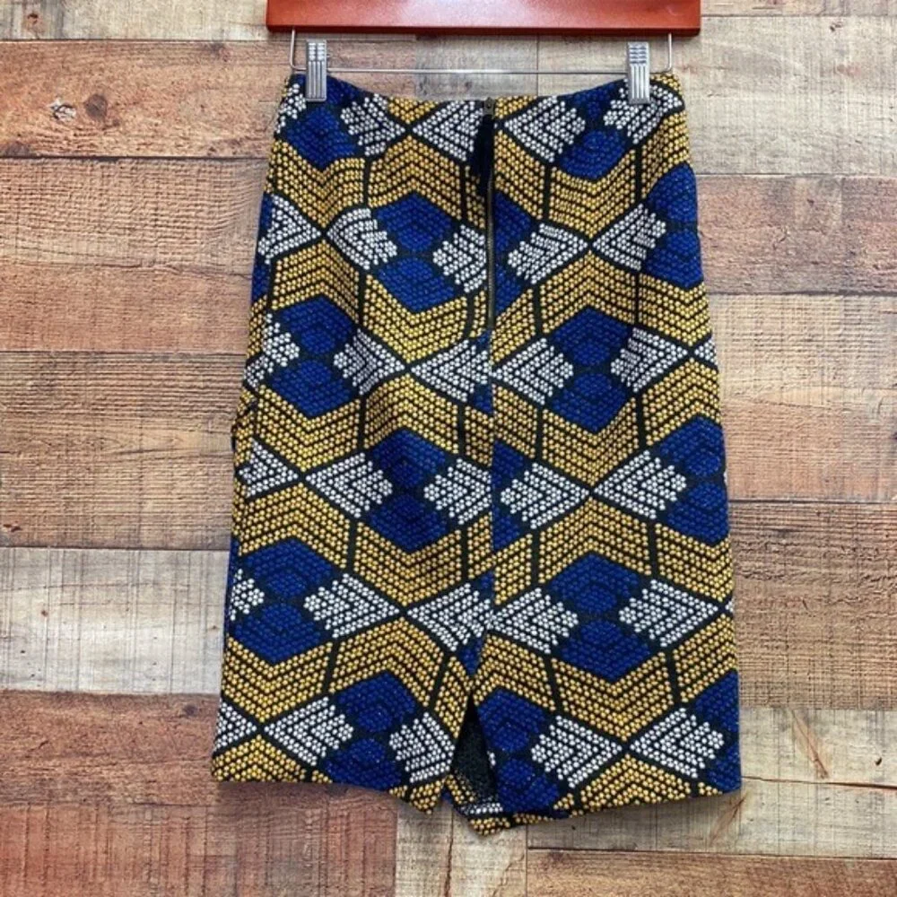 Anthropologie Maeve Blue Yellow Long Pencil Skirt 0P